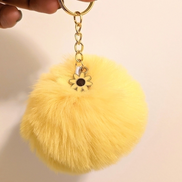 Yellow Faux Fur Pom Pom Keychain | Brand New and Handcrafted by  Me - Picture 1 of 1